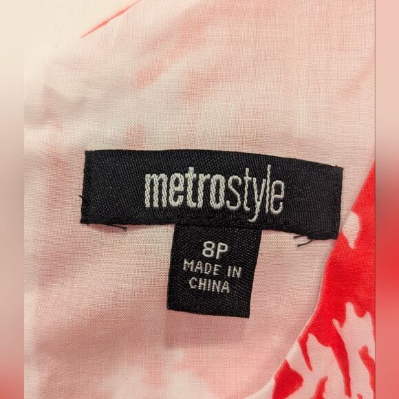 Metrostyle Red White Floral Midi Dress 8P Fit Flare Ruffle Hem Sleeveless Summer - Picture 5 of 8